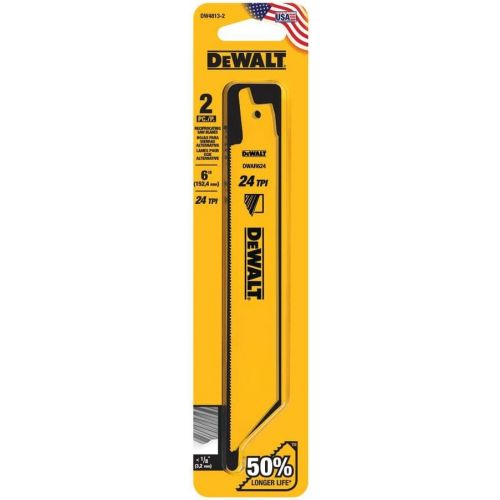  DEWALT Reciprocating Saw Blades, Straight Back, 6-Inch, 24 TPI, 2-Pack (DW4813-2)