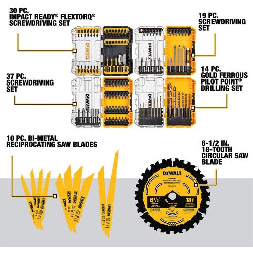  DEWALT Drill Bit Set with Reciprocating Saw Blades & 6 1/2 Circular Saw Blade, 111-piece (DWA123AMQ4)