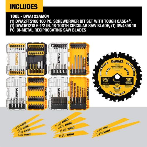  DEWALT Drill Bit Set with Reciprocating Saw Blades & 6 1/2 Circular Saw Blade, 111-piece (DWA123AMQ4)