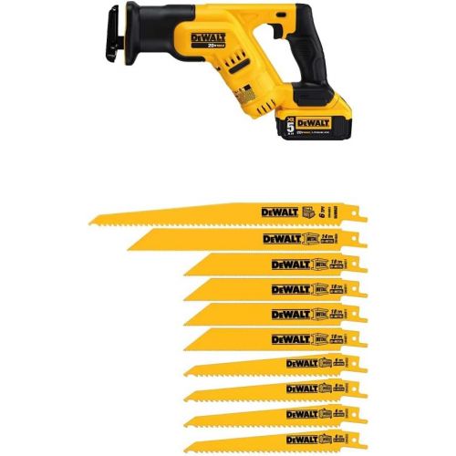  DEWALT DCS387P1 20-volt MAX Lithium Ion Compact Reciprocating Saw Kit with DEWALT DW4898 Bi-Metal Reciprocating Saw Blade Set with Case, 10-Piece