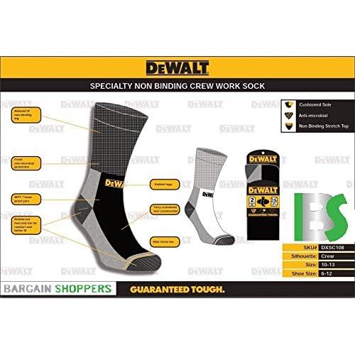  DEWALT Mens 2 Pack Cushion Comfort Non Binding Basic Cotton Crew Socks