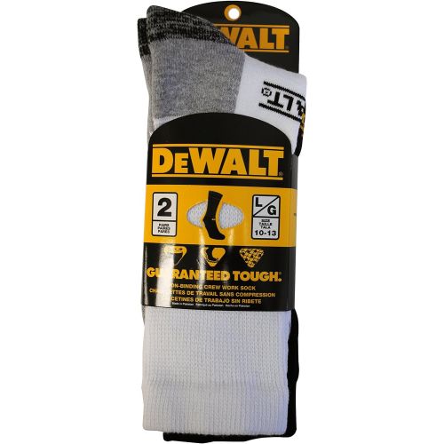  DEWALT Mens 2 Pack Cushion Comfort Non Binding Basic Cotton Crew Socks