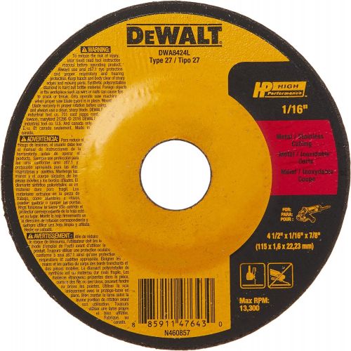  DEWALT DWA8424L T27 HP Long Life Cut-Off Wheel, 4-1/2 x 1/16 x 7/8