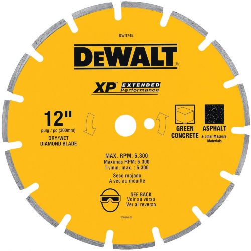  DEWALT DW4745 XP 12-Inch Dry Cutting Diamond Segmented Saw Blade with 1-Inch Arbor for Ashphalt and Green Concrete