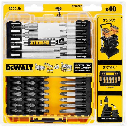  DEWALT DT70702 40 Piece Impact Screwdriver Bit Set + Tough Case Fits TStak Caddy, Black