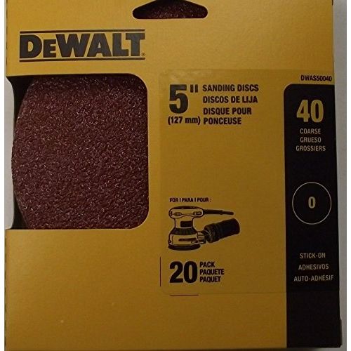  Dewalt DWAS50040 5 x 40 Grit Sanding Discs No Hole PSA 20Pack