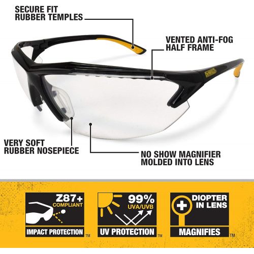  DEWALT DPG106 Spector In-Viz Bifocal Safety Glass - Black/Yellow Frame - Clear Lens - 2.5 Diopter, DPG106-125D