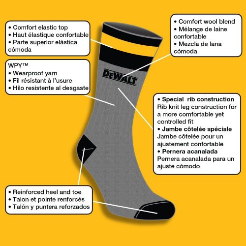  DeWALT Mens 2 Pack Wool Blend Boot Crew Socks