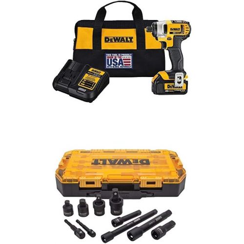  DEWALT 20V MAX Impact Driver Kit, 1 Battery with Socket Adapter Set, 10-Piece, 3/8 & 1/2 Drive, Metric (DCF885L1 & DWMT74741)