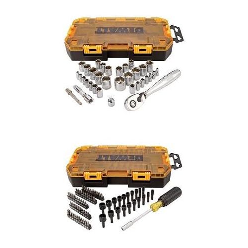  DEWALT DWMT73808 Tough Box Multi-Bit & Nut Driver Set (70 Piece), 1/4 w/ DWMT73804 Tough Box Drive Socket Set (34 Piece), 1/4 and 3/8