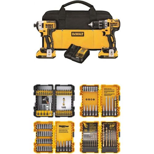  DEWALT DCK283D2 20V MAX XR Compact Cordless Drill/Driver & Impact Driver Combo Kit with DEWALT DWA2FTS100 Screwdriving and Drilling Set, 100 Piece