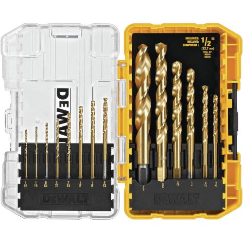  DEWALT 20V Max Cordless Drill / Driver Kit, Compact, 1/2-Inch with 14-Piece Titanium Speed Tip Drill Bit Set (DCD771C2 & DW1341)