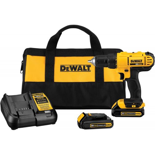  DEWALT 20V Max Cordless Drill / Driver Kit, Compact, 1/2-Inch with 14-Piece Titanium Speed Tip Drill Bit Set (DCD771C2 & DW1341)