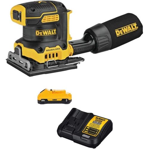  DEWALT 20V MAX XR Palm Sander, Variable Speed, 1/4-Inch Sheet with Battery Pack & Charger Kit, 3-Ah (DCW200B & DCB23C)