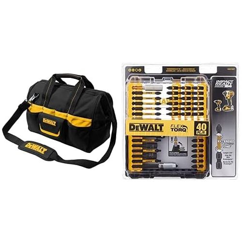  Custom Leathercraft DG5543 16 in. 33 Pocket Tool Bag, Black & DEWALT Screwdriver Bit Set, Impact Ready, FlexTorq, 40-Piece (DWA2T40IR),Black/Silver IMPACT READY FlexTorq Screw Driv