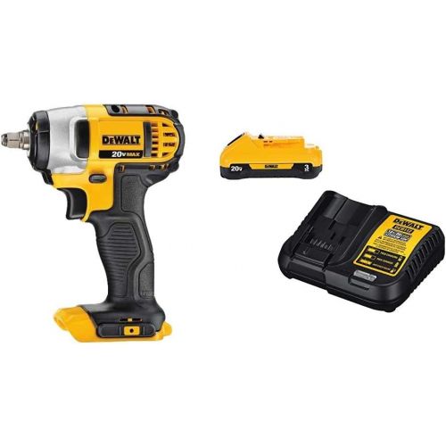  DEWALT 20V MAX Cordless Impact Wrench with Hog Ring, 3/8-Inch with Battery Pack & Charger, 3-Ah (DCF883B & DCB230C)