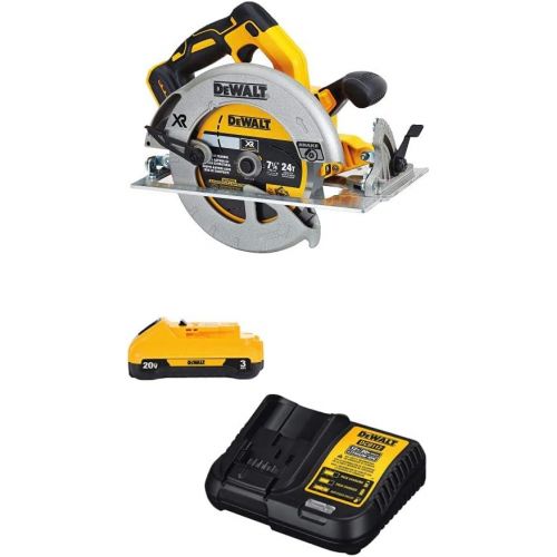  DEWALT 20V MAX 7-1/4-Inch Circular Saw with Battery Pack & Charger Kit, 3-Ah (DCS570B & DCB230C)