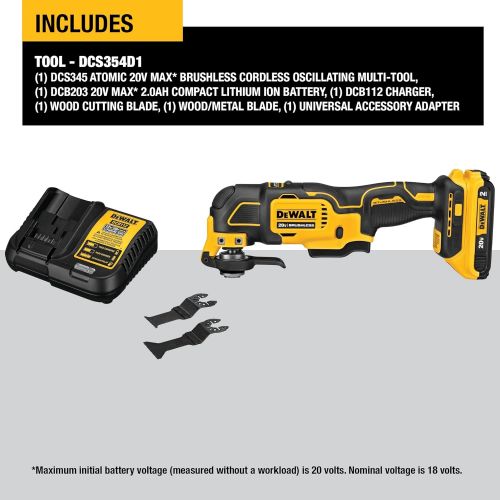  DEWALT DCS354D1 ATOMIC 20V MAX* Brushless Cordless Oscillating Multi-Tool Kit