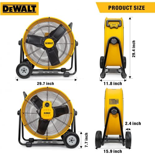  DEWALT DXF-2490 High-Velocity Industrial, Drum, Floor, Barn, Warehouse Fan, Heavy Duty Air Mover with Adjustable Tilt & Large Wheel, 24, Yellow