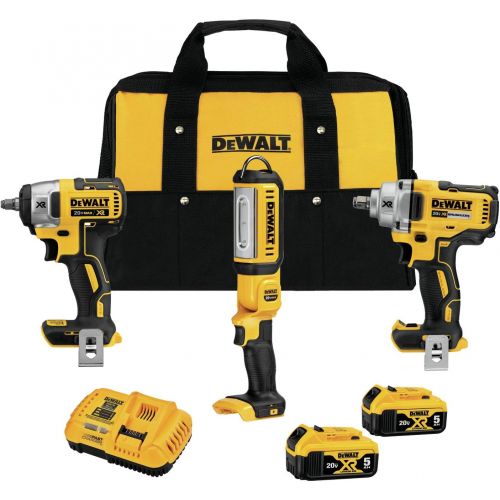  DEWALT 20V MAX XR Impact Wrench Combo Kit, 1/2-Inch & 3/8-Inch with LED Handheld Area Light, 3-Tool (DCK302P2)