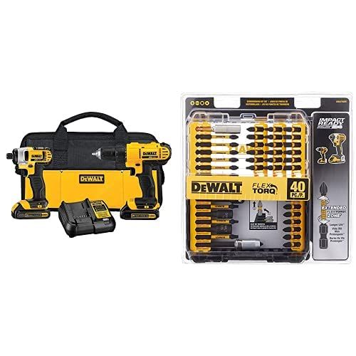  DEWALT DCK240C2 20v Lithium Drill Driver/Impact Combo Kit (1.3Ah) with FlexTorq Screw Driving Set, 40-Piece