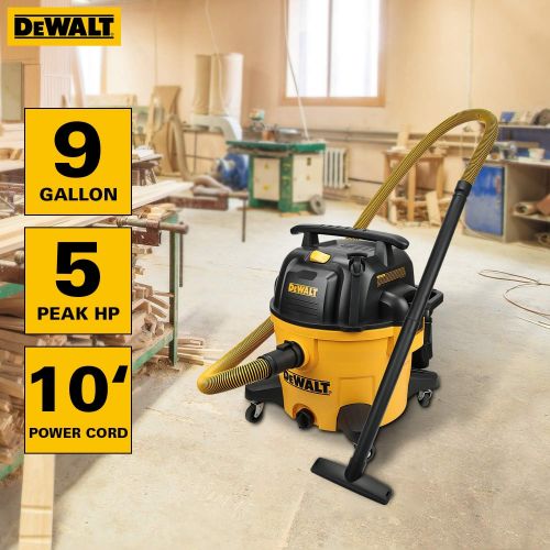  DEWALT 9 Gallon Wet/Dry VAC, Heavy-Duty Shop Vacuum with Attachments, 5 Peak HP, with Blower Function, DXV09PA, Yellow