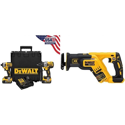  DEWALT 20V MAX XR Cordless Drill Combo Kit, Brushless, 5.0-Ah, 2-Tool (DCK299P2) & 20V MAX XR Reciprocating Saw, Compact, Tool Only (DCS367B)