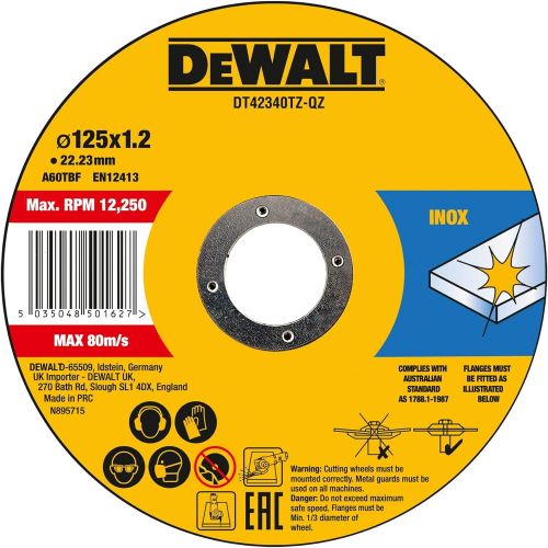  Dewalt DT42340TZ-QZ Cutting disc for stainless steel flat, 4.92 x 1.2mm