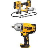 DEWALT DCGG571M1 20-volt MAX Lithium Ion Grease Gun with 20V MAX XR Brushless High Torque 1/2 Impact Wrench with Hog Ring Anvil