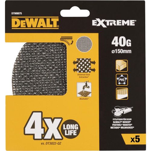  DeWalt DTM8675-QZ Sanding Mesh k40, Black/Yellow, 150 mm, Set of 5 Pieces