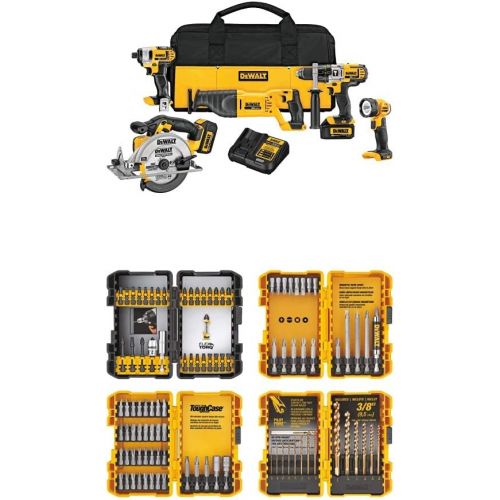  DEWALT DCK590L2 20-Volt MAX Li-Ion 3.0 Ah 5-Tool Combo Kit with DEWALT DWA2FTS100 Screwdriving and Drilling Set 100 Piece