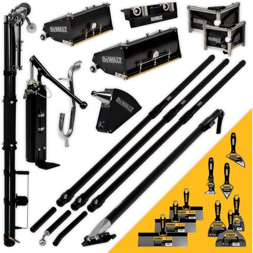  DEWALT MEGA Automatic Taping/Finishing Set - Long Extendable Handles Auto Taper, MudShot, 10/12 MEGA Flat Boxes, 3/3.5” Angle Heads, Corner Roller, Handles, Pump, Gooseneck DXTT-2-