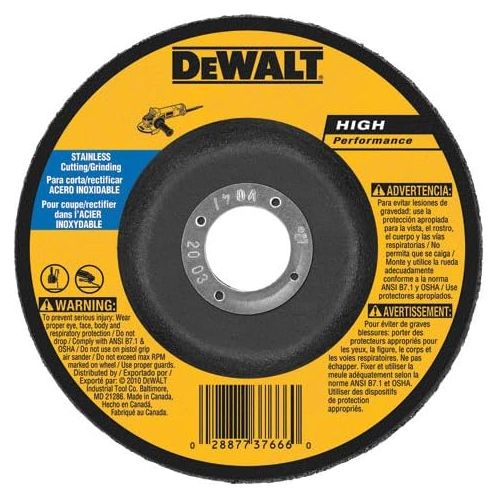  DEWALT DW8457 6-Inch by 1/8-Inch T27 Stainless Steel Cutting/Grinding Wheel, 7/8-Inch Arbor