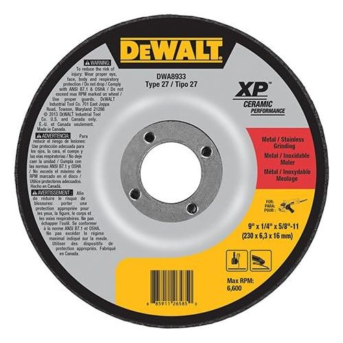  DEWALT DWA8933 Extended Performance Ceramic Metal Grinding 9-Inch x 1/4-Inch x 5/8-Inch -11 Ceramic Abrasive