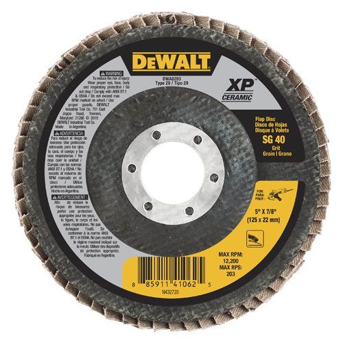  DEWALT DWA8283 40G T29 XP Ceramic Flap Disc, 5 x 7/8