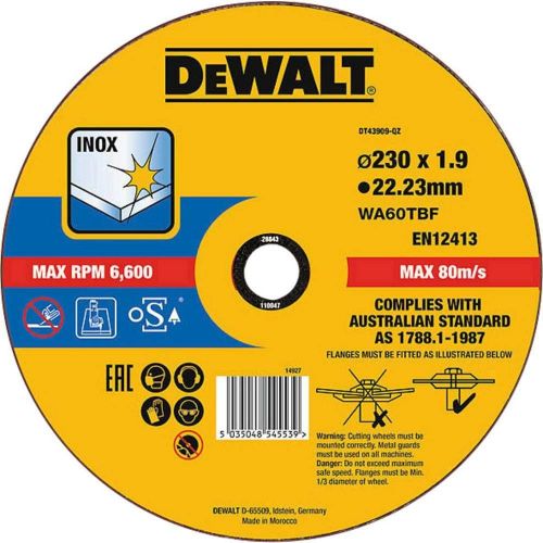  DeWalt High Performance Cutting Disc DT43909 Stainless Steel Black