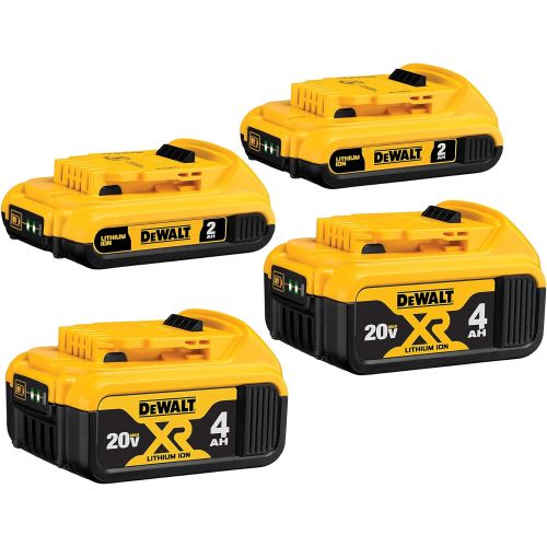  DEWALT 20V MAX Battery, Lithium Ion, 4-Ah & 2-Ah, 4-Pack with 12/20V MAX Charging Station/Dual Charger for Jobsite (DCB3244 & DCB102)