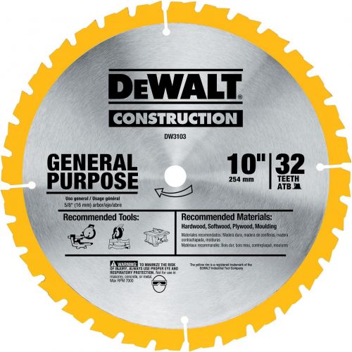  DEWALT 10-Inch Miter / Table Saw Blade, 24-Tooth with Series 20, 32-Tooth, General Purpose Saw Blade (DW3112 & DW3103)