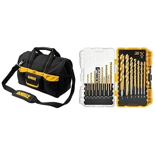  Custom Leathercraft DG5543 16 in. 33 Pocket Tool Bag, Black & DEWALT Titanium Drill Bit Set, Pilot Point, 21-Piece (DW1361)