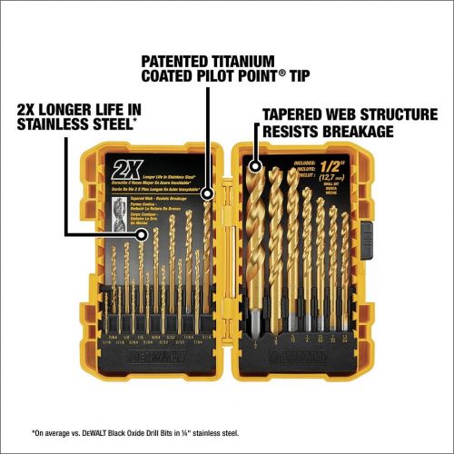  Custom Leathercraft DG5543 16 in. 33 Pocket Tool Bag, Black & DEWALT Titanium Drill Bit Set, Pilot Point, 21-Piece (DW1361)