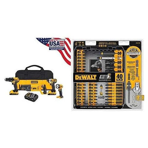  DEWALT DCK420D2 20V MAX Cordless Lithium-Ion 4-Tool Combo Kit 20V Combo Kit with DWA2T40IR IMPACT READY FlexTorq Screw Driving Set, 40-Piece