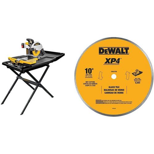  DEWALT Wet Tile Saw with Stand, 10-Inch (D24000S) & DWA4769 Continuous Rim Glass Tile Blade, 10