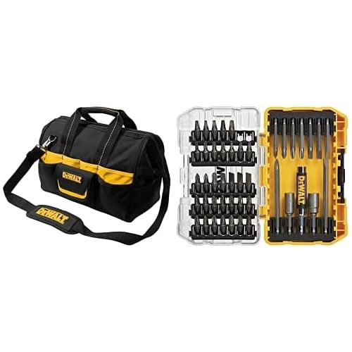  Custom Leathercraft DG5543 16 in. 33 Pocket Tool Bag, Black & DEWALT Screwdriver Bit Set with Tough Case, 45-Piece (DW2166)