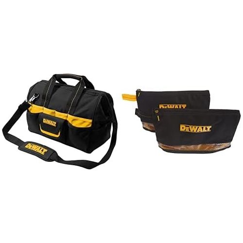  DEWALT Custom Leathercraft DG5543 16 in. 33 Pocket Tool Bag, Black & Purpose Zip Bags, 2 Pack