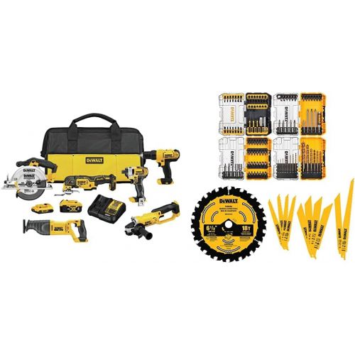  DEWALT 20V MAX Cordless Drill Combo Kit, 6-Tool with 111PC MASTER SET (DCK661D1M1 & DWA123AMQ4)