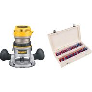 DEWALT Router, Fixed Base, 1-3/4-HP (DW616) & Stalwart - RBS024 Router Bit Set- 24 Piece Kit with ¼” Shank and Wood Storage Case By (Woodworking Tools for Home Improvement and DIY)