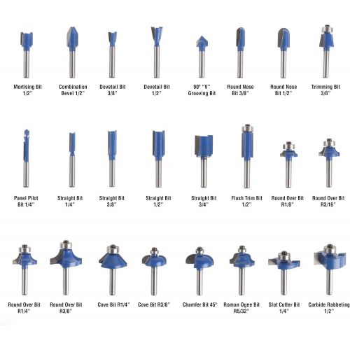  DEWALT Router, Fixed Base, 1-3/4-HP (DW616) & Stalwart - RBS024 Router Bit Set- 24 Piece Kit with ¼” Shank and Wood Storage Case By (Woodworking Tools for Home Improvement and DIY)