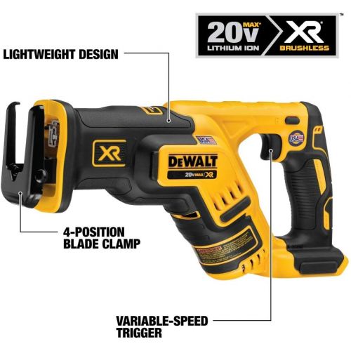  DEWALT 20V MAX XR Brushless Combo Kit, Compact 4-Tool (DCK483D2) & 20V MAX XR Reciprocating Saw, Compact, Tool Only (DCS367B)