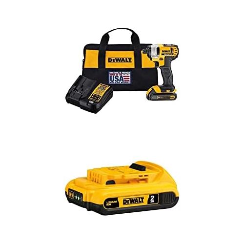  DEWALT 20V Max Impact Driver Kit, 1/4-Inch (DCF885C1) with DEWALT 20V MAX Battery, Compact 2.0Ah (DCB203)