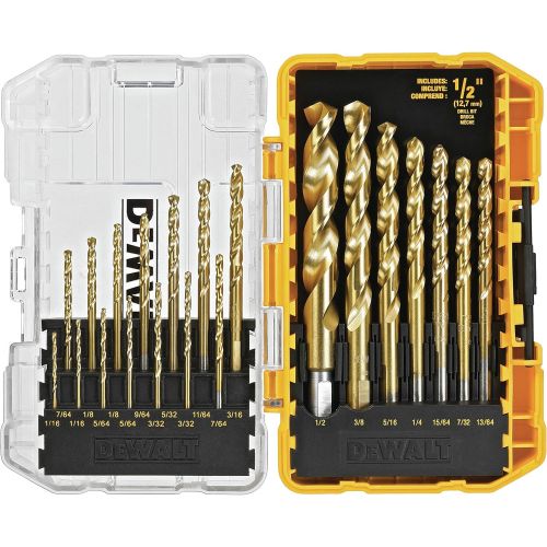  DEWALT 20V MAX Cordless Drill / Driver Kit, Compact, 1/2-Inch (DCD771C2) & Titanium Drill Bit Set, 21-Piece (DW1342)